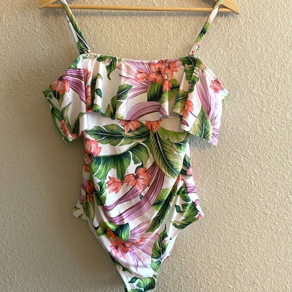 KONA SOL ONE PIECE BATHING SUIT TROPICAL FLORAL NWT SIZE M